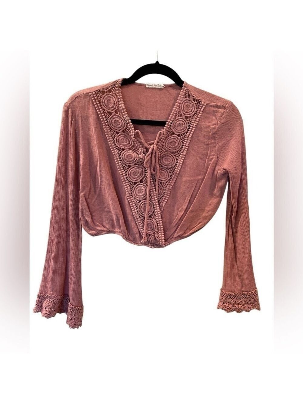 Heart & Hips Women’s Shirt Crop Top Cinch Front Boho Festival Blouse Size Medium